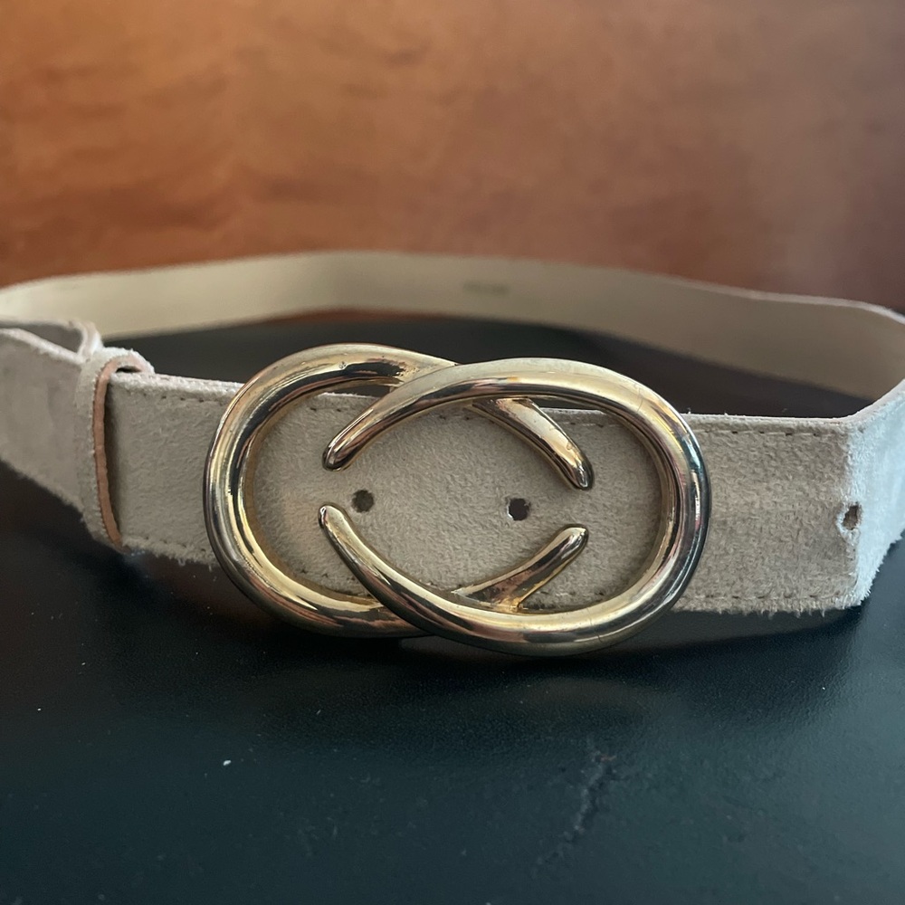 Beige Suede Belt with Gold Buckle